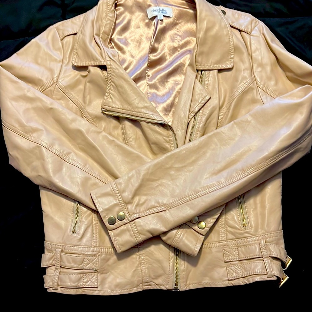 TAN FAKE LEATHER JACKET - CHARLOTTE RUSSE - 1X WEAR - SIZE XL